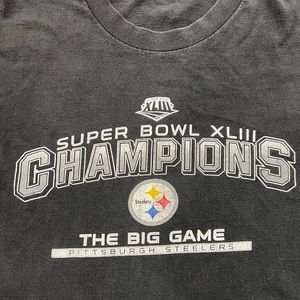 Vintage Oversized Steelers Super Bowl XLIII Champions Shirt Graphic Tee.